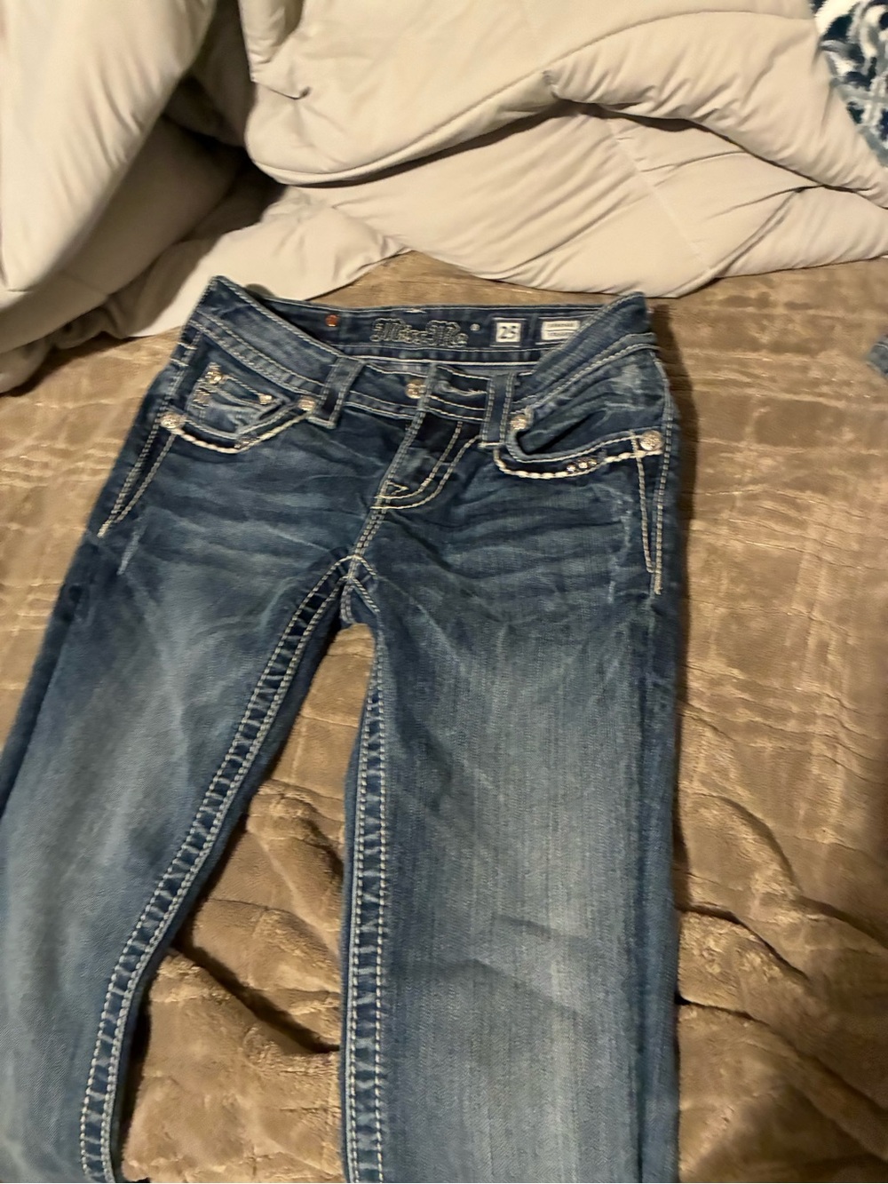 Miss Me Dark Blue Skinny Jeans with Embellished Pockets